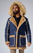 JORDAN CRAIG NAVY DENALI SHEARLING JACKET WITH FAUX FUR LINING SZ XL
