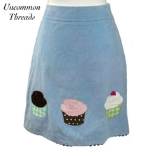 Uncommon Threads Blue Corduroy Cupcake Scalloped Hem Skirt Size 4