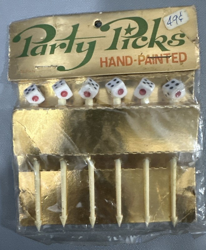 Vintage Food Party Picks Dice Decor Plastic Hand Painted Made In Japan NOS