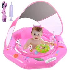 Baby Pool Float with Canopy UPF50+ Sun Protection, Inflatable Infant Pool Flo...