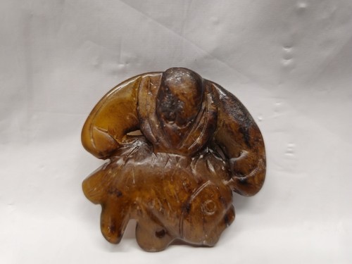 Antique Chinese brown jade pendant man with fish - Picture 8 of 24
