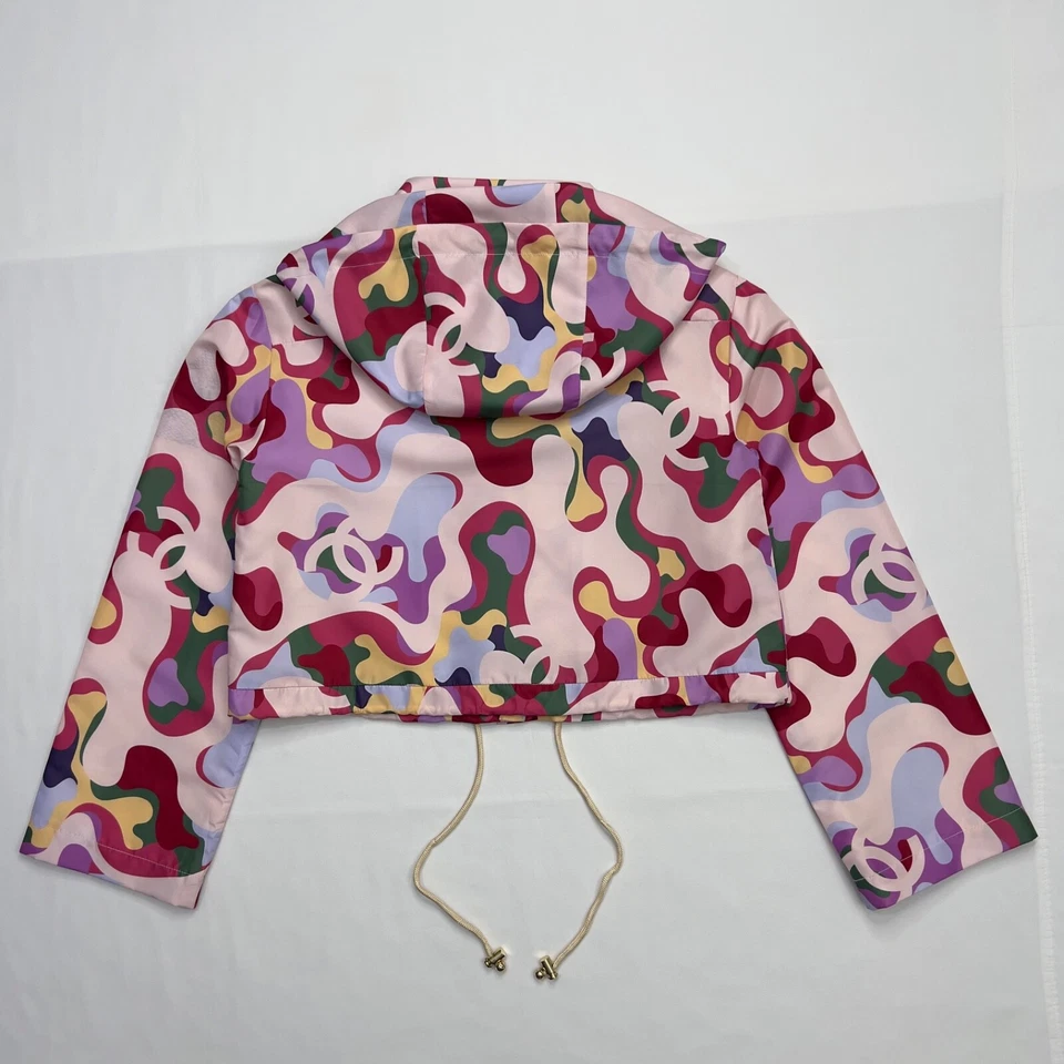 Chanel Logo Print Hooded Zip-Up Blouson Jacket Size 36 - Image 4 of 4