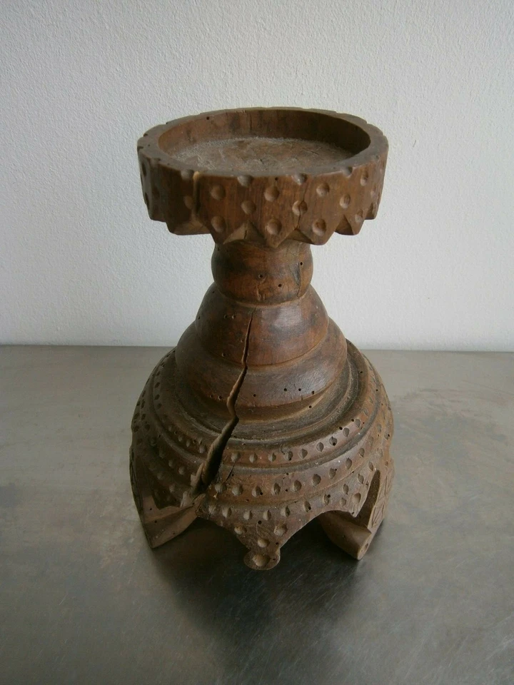 CHANDELIER PORTE CIERGE ANCIEN BOIS SCULPTE ART POPULAIRE RELIGIEUX 19°s CROIX - Photo 4/4