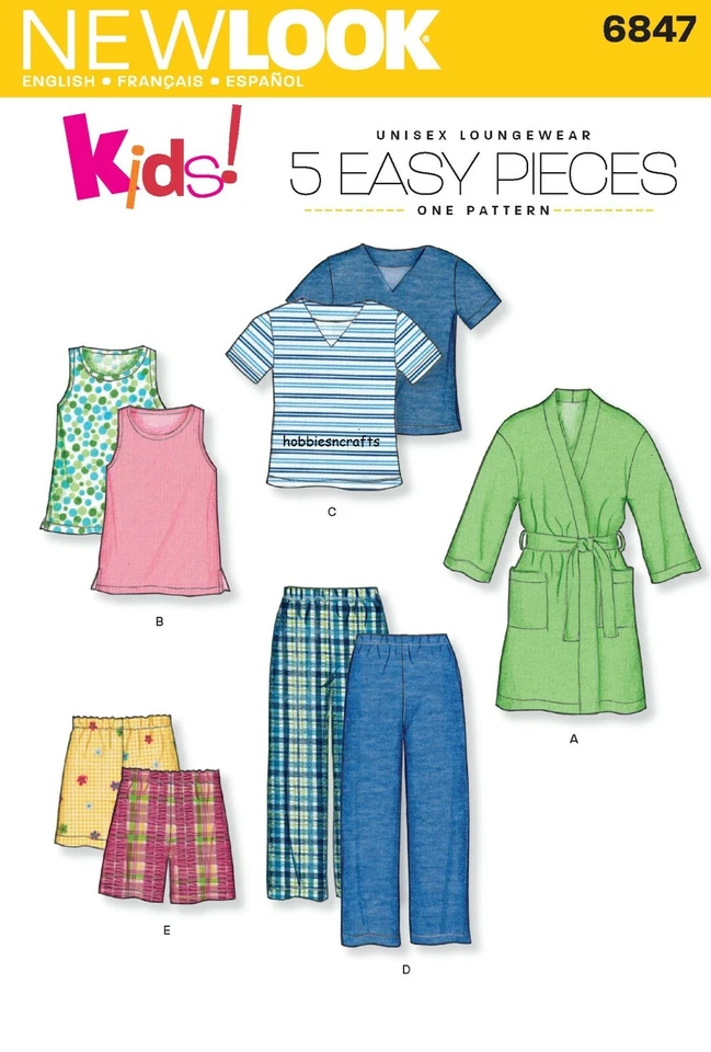 New Look 6847 Kinder Pyjama Hosen Oberteil & Shorts Schnittmuster Alter 3 - 8 - Bild 1 von 4