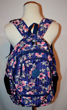 Mochila Kipling Azul Rosa Floral Laptop Acolchada Protector Exterior Bolsillos con Cremallera DEFECTUOSA