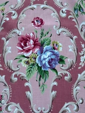 1930’s Rococo GLAM Roses Hollywood Regency Shabby Chic Barkcloth Vintage Fabric