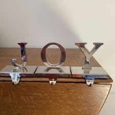 3 CHRISTMAS STOCKING HOLDER HANGER SILVERTONE J O Y