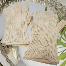Vintage 30s Mesh Crochet Gloves Small Ivory Youth size gloves some staining