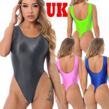 UK Women One-Piece Glossy Bodysuit High-Cut U Back Thongs Yoga Leotard Swimsuit 