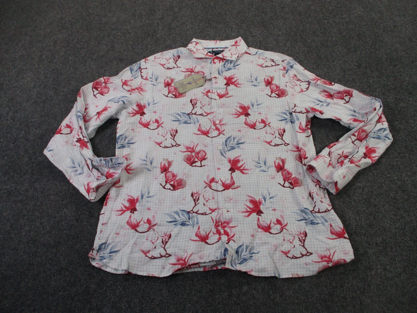 Cremieux Shirt Mens L Plaid Floral French Linen Lightweight Preppy Dress NEW