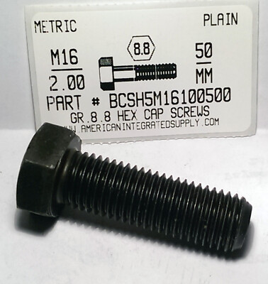 M16-2.00X50MM HEX HEAD CAP SCREWS GRADE 8.8 STEEL PLAIN (3)