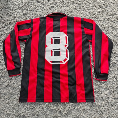 AC Milan Home Shirt 1993 94 Classic Football Shirt 8 Red Black S Lotto - Picture 9 of 12