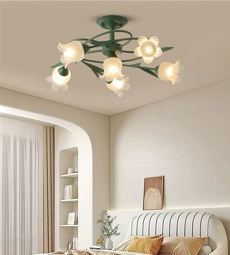 Mid Century LED Ceiling Light Floral Shade Glass Chandelier Lamp 4/6-Lights - Picture 2 of 22