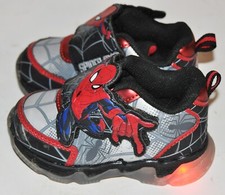 MARVEL Spiderman Light Up Toddler Little Boy Hook Loop Sz 5 Kids Black Red Shoes