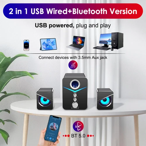 AUX Bluetooth USB Lautsprecher Bass Boxen für Laptop PC Computer Handy Schwarz - Bild 3 von 15