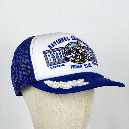 Vtg 1984 BYU National Champions No. 1 Graphic w/White Scrambled Eggs on Brim Hat - Picture 2 of 14