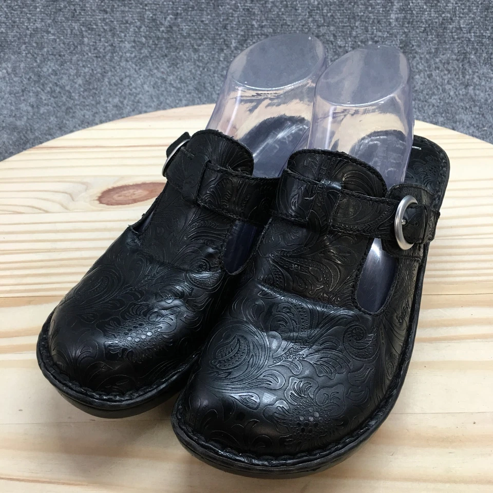 Zapatos Born Concept Mujer 10 M Zuecos Negro Paisley Cuero Sintético Repujado C88399 Foto 3 de 4