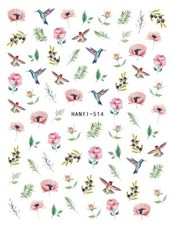 Birds Flower Nail Sticker Peony Strawberry Guava Daisy Sunflower Branch Decal