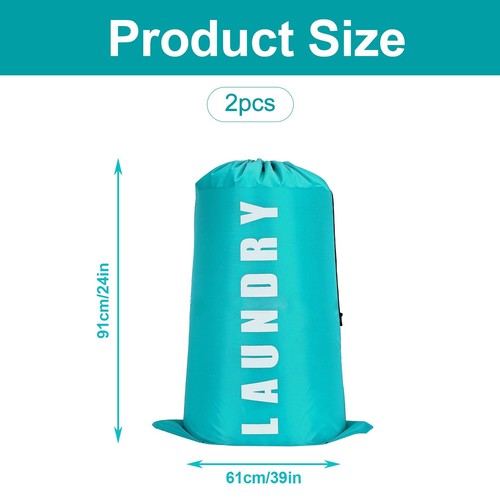 2x Large Drawstring Laundry Bags - Collapsible Travel & Camp Wash Bags - Picture 3 of 11