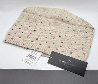 Carolyn Rowan Cashmere Baggy Swarovski Crystal & Pearls Ivory Beanie OS Rtl $200 Hats – Carolyn Rowan Collection main image 2