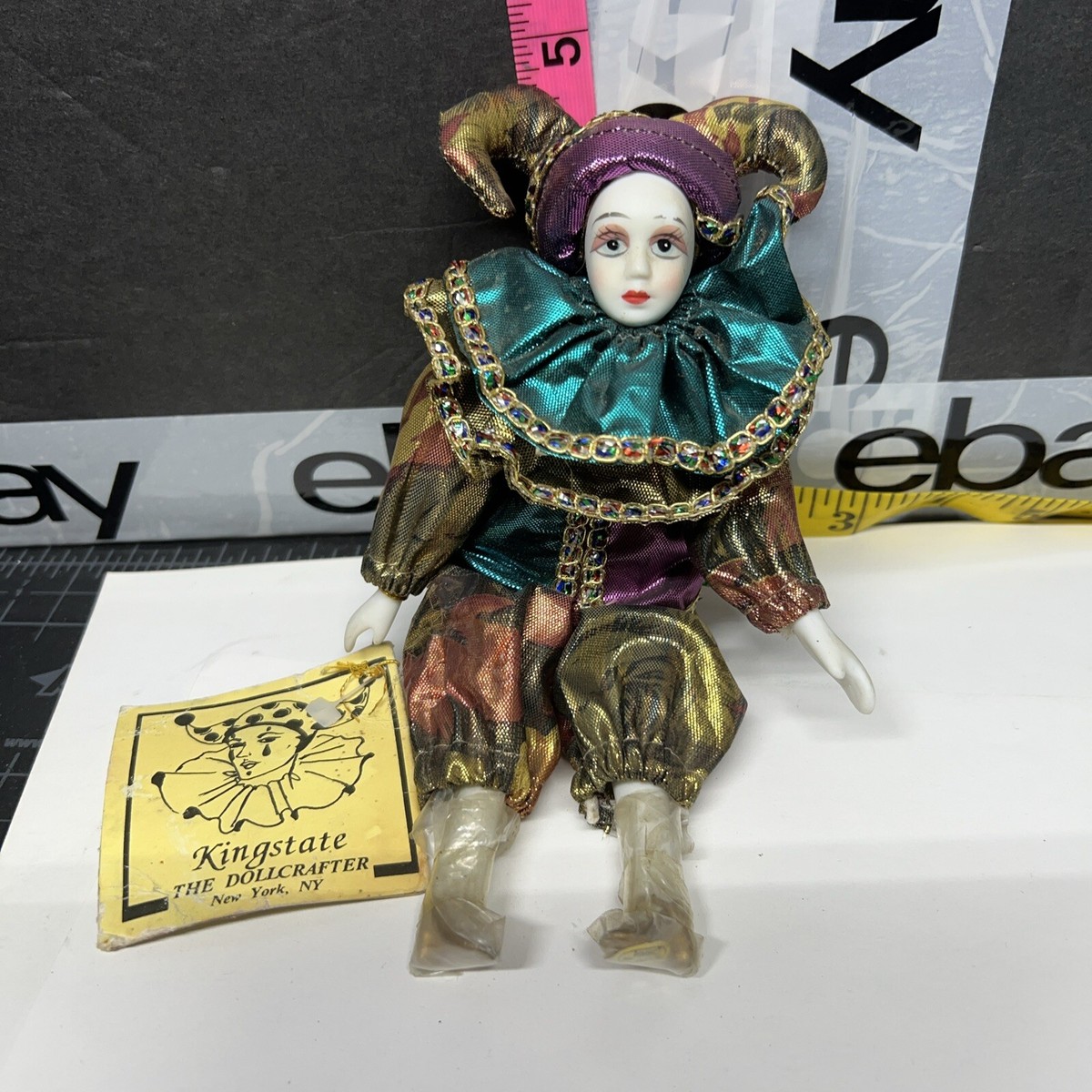 Kingstate Porcelain Harlequin Sitt Jester Doll Dollcrafter Preowned
