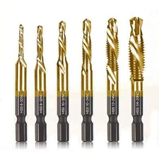 6 Packs Titanium Combination Drill & Taps Bit Set SAE 6-32nc 8-32nc 10-32nc 1...
