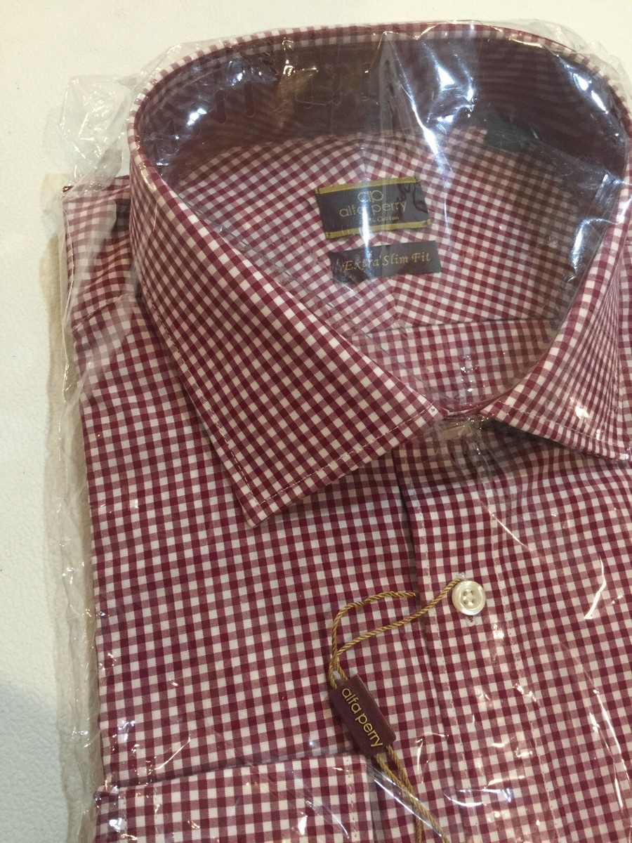 alfa perry dress shirts New Mens Alfa Perry Red Check Dress Shirt Size Large