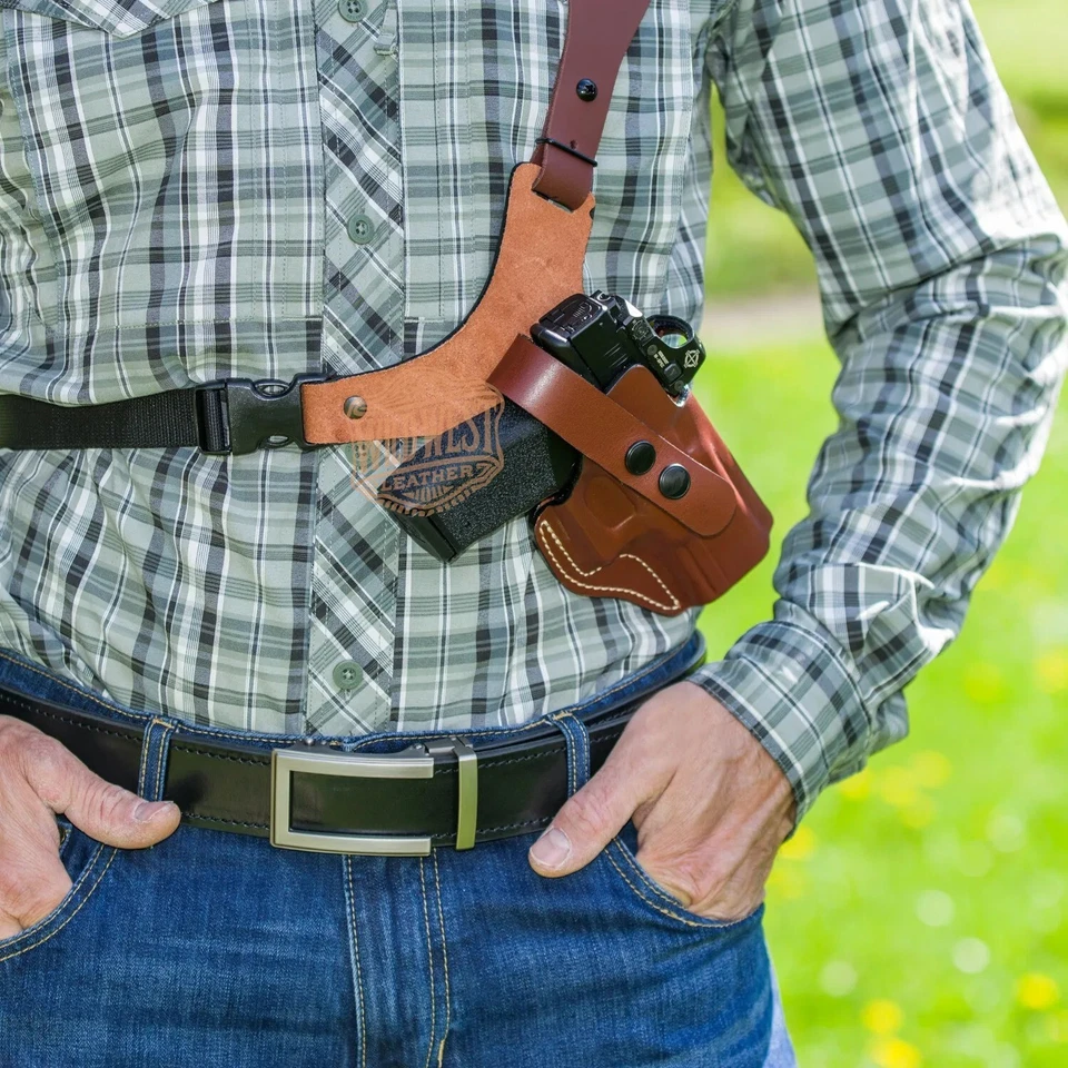 Custom Leather Chest Holster with Mag Pouch. All Gun Models Available Message Us - Image 4 of 4