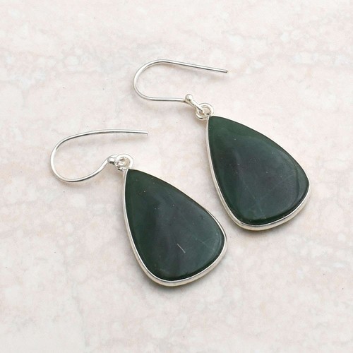 Nephrite Jade Gemstone Handmade Drop Dangle Earrings Jewelry Gift 1.76" AE-27344