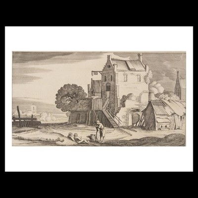 Claes Jansz. Visscher II - Three Figures in Conversation Near an Inn, from Lands