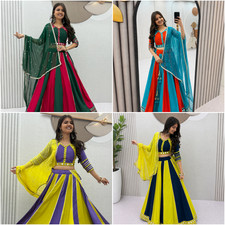 Women Readymade Riyon Cotton Lehenga Choli Sequence Work Bandhani Dupatta Set