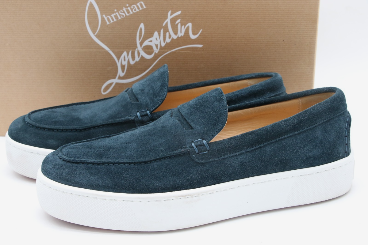 Christian Louboutin Paqueboat Blue Suede Penny Loafers Men