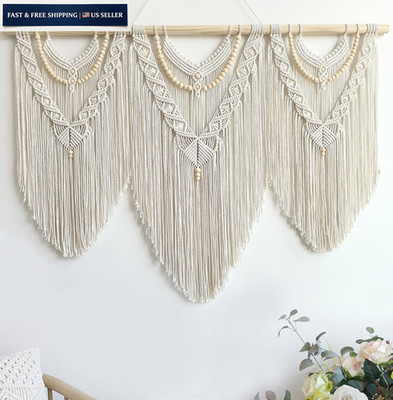 Achart Macrame Wall Hanging Large- Boho Decor- 43'' W x 32'' H, Beige-V