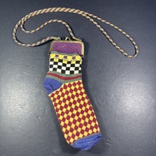 Vintage MacKenzie-Childs Sock Coin Change Purse  Strap w/ Metal Kiss-lock Clasp