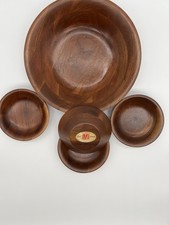 Vintage Vermillion  Real Walnut   Salad Bowl Set Of 5, 50s-60s