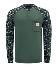 BOCOMAL Men's FR Shirts Flame Resistant 7oz Henley Printed Two Tone CAT2 Medium