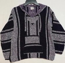 Artesanias Mexican Baja Hoodie Mens S Purple Striped Drug Rug Poncho Hippie Surf