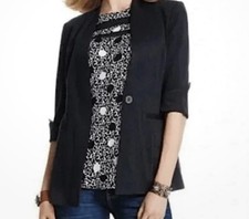 cabi Turner Jacket Blazer Size 10 Black Front Pocket 3/4 Sleeve