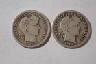 A Lot of two silver Barber dimes dated 1913 1916  Very Good Cond set RGR 549