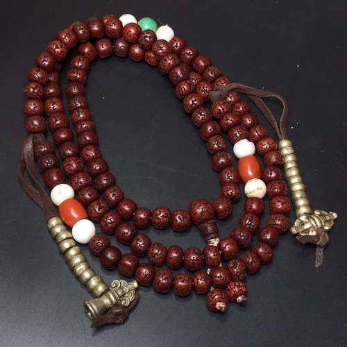 Gandhanra Antique Tibetan 108 Rudraksha Mala Prayer Beads Necklace Rosary Beads