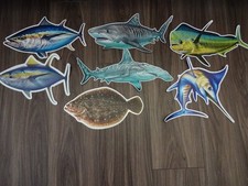 7 Various Large size fish stickers Tuna Shark Mahi Flounder Marlin