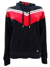 Tommy Hilfiger Sport Women's Velour Chevron Pullover Hoodie S, Black 