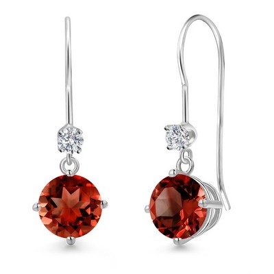 14K White Gold Garnet and Lab Grown Diamond Dangle Earrings For Women | 2.13