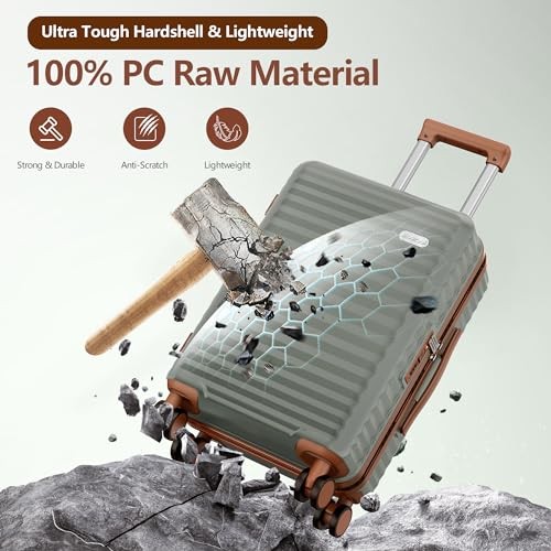  Luggage Sets 3 Piece Hardside Expandable Suitcase with 20in/24in/28in Green