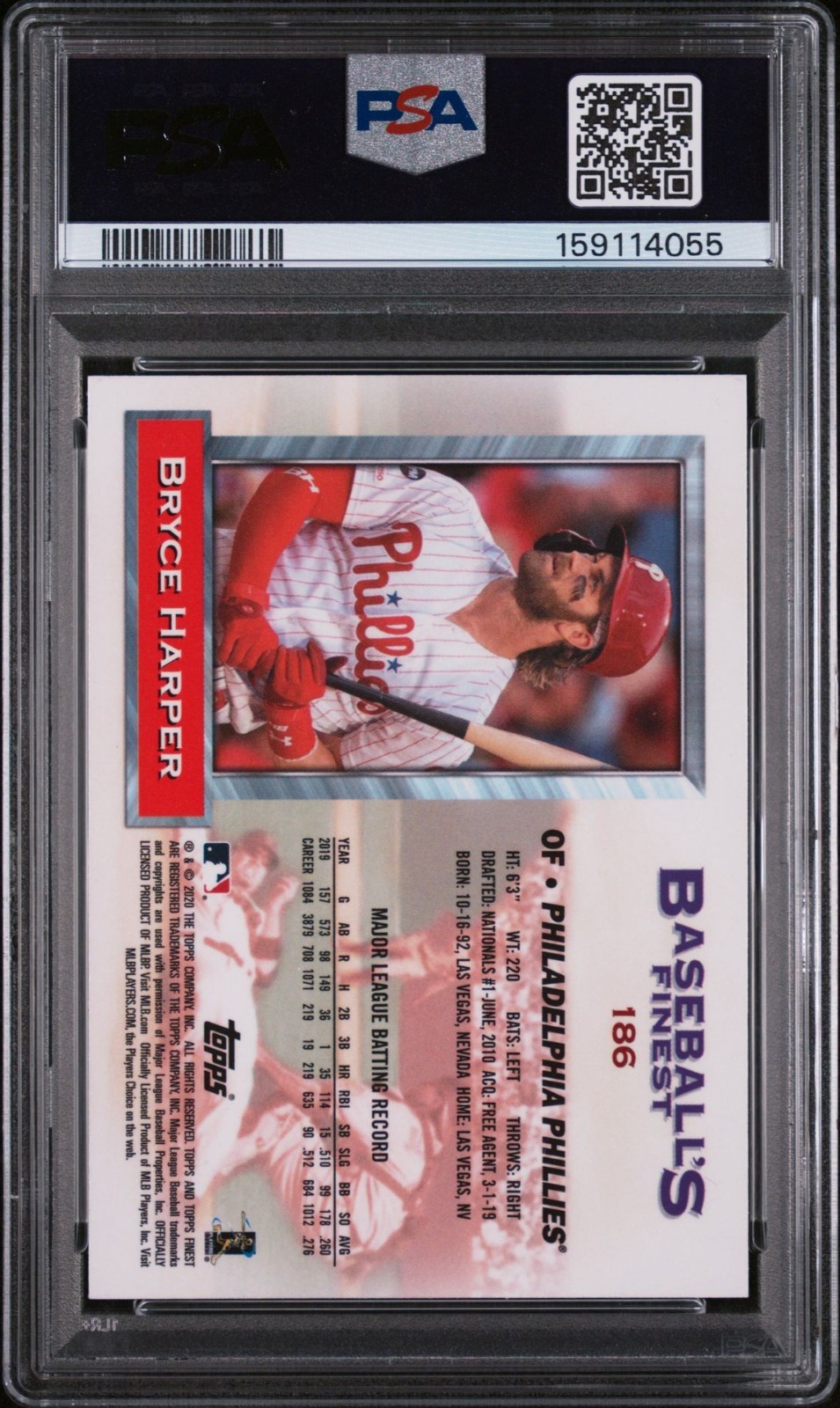 Bryce Harper 2020 Topps Finest Flashbacks #186 PSA 10 view 2
