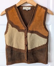 Cabart VTG Suede & Crochet Button-Front Vest Brown/Rust Women's SMALL (34" Bust)