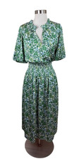 J. Crew XL Smocked-Waist Featherweight Stain Dress in Tossed Floral Green
