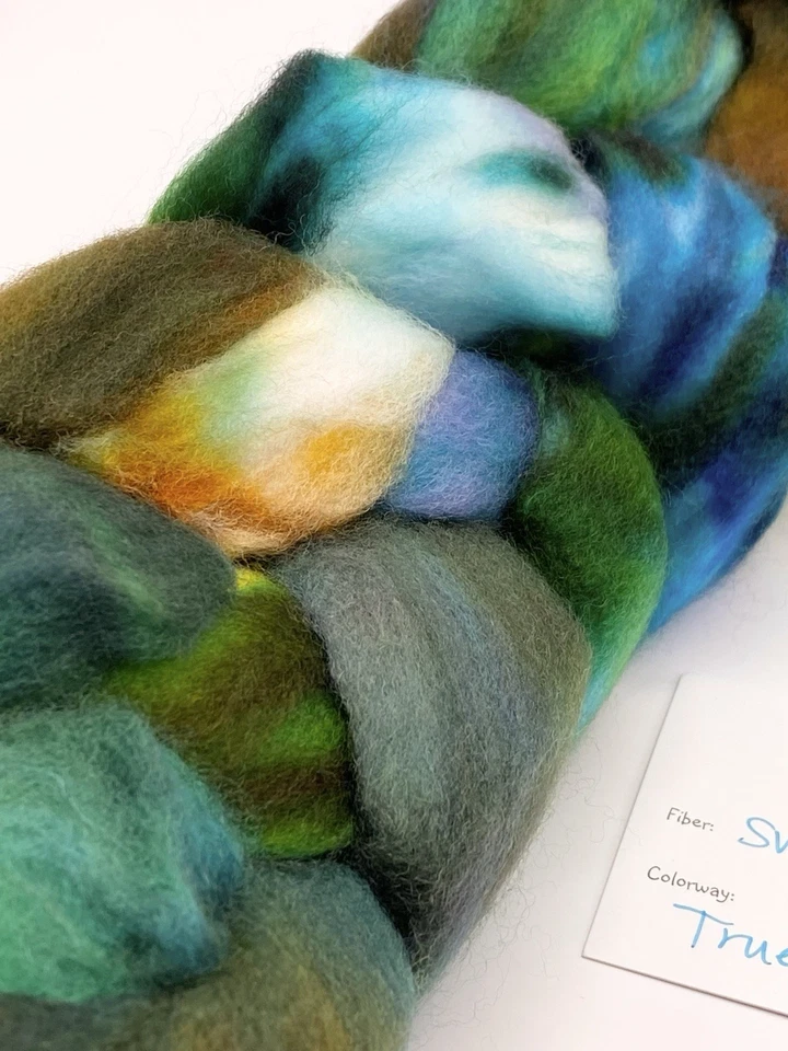 SW Merino Wool ‘True’ Blue Green Fiber Art Braid for Spinning/Felting - 4 oz - Image 3 of 4