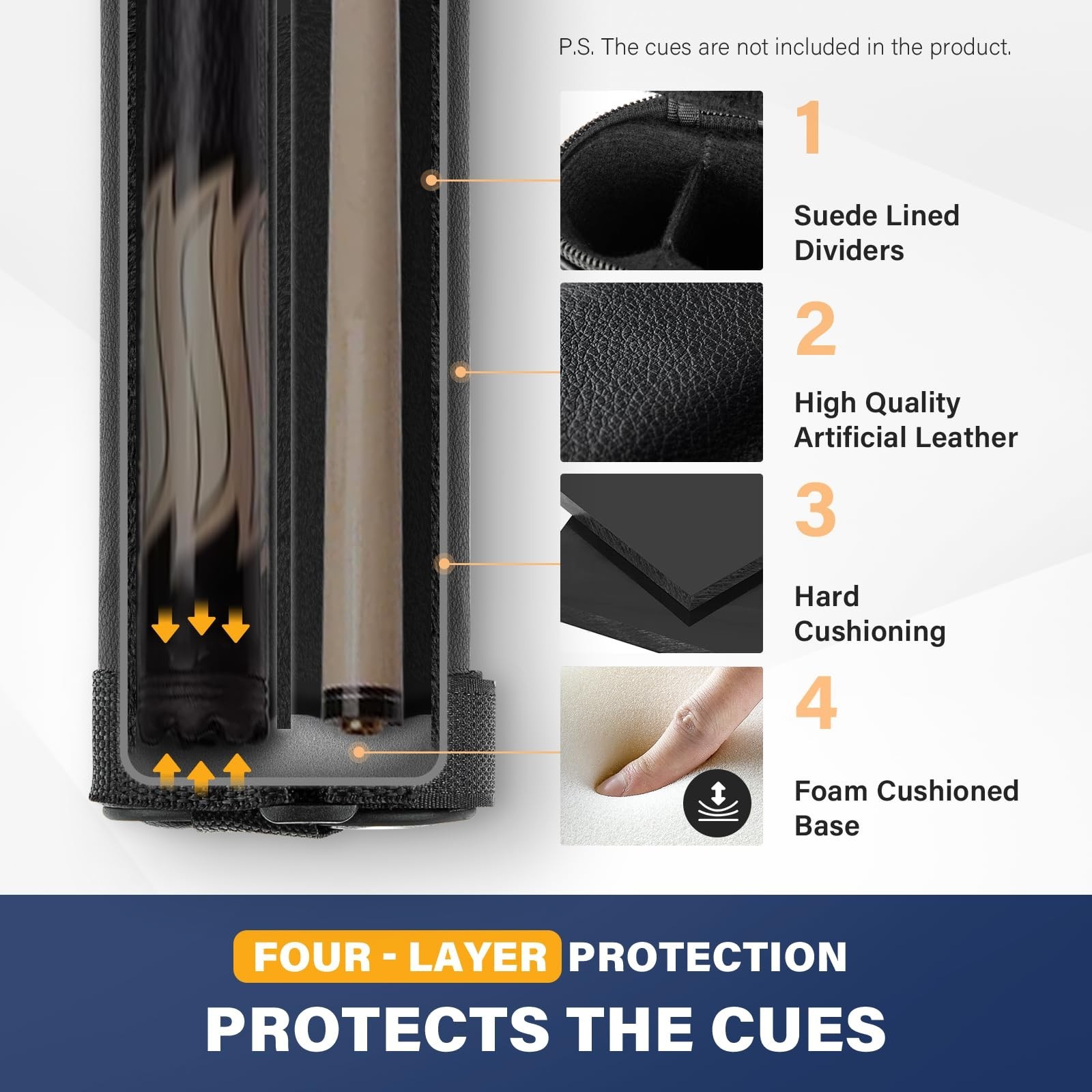 Pool Cue Case, 1×1 Hard Pool Stick Case Holds 1 Complete of 2-Piece Cue (No