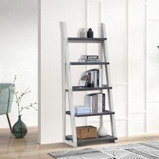5Tier Bookshelf,Storage Rack,Rubber Wood Frame Bookcase,Ladder Shelf Home Office